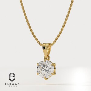 Lab Grown Diamond Solitaire Necklace Pendant/Dainty Diamond Necklace for Women 14K White,Yellow,Rose Solid Gold/IGI certified