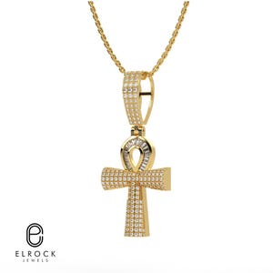 Diamond Cross Pendant, Baguette and Round Diamond Cross, Catholic Cross Pendant, Baguette Cross Necklace 14K Gold