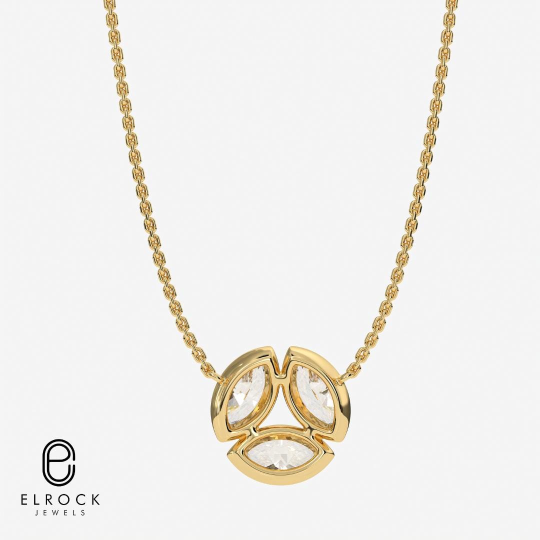 3.00カラットのマーキスカットダイヤモンドネックレス | IGI認定 | 14K 