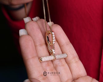 Colgante de diamantes / Colgante de oro macizo de 14 quilates con cierre de palanca y diamantes / Delicado collar de diamantes / Regalo de cumpleaños / Colgante minimalista