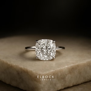 4 Carat Elongated Cushion Lab Grown Diamond Solitaire Ring / Cushion Cut Lab Diamond / 14k Yellow Gold Engagement Ring / Gift For Women