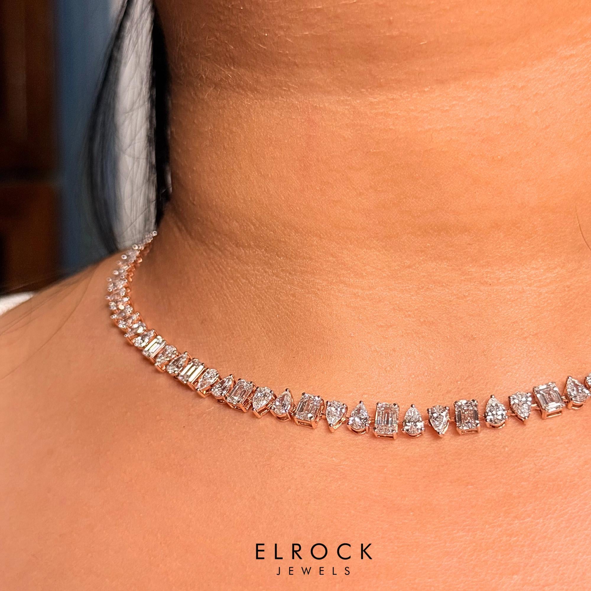 Multi Shape Diamond Tennis Necklace, Moissanite Wedding Necklace