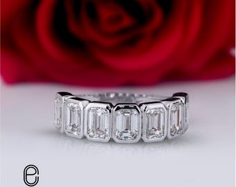 ハーフエタニティ結婚指輪、3.75カラット14金ベゼルセッティング、7