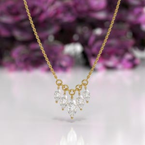 Marquise Cut Solitaire Pendant Necklace / Marquise Cut Lab Grown Diamond Necklaces for Women / Solid Gold Necklace / Bridal Jewelry