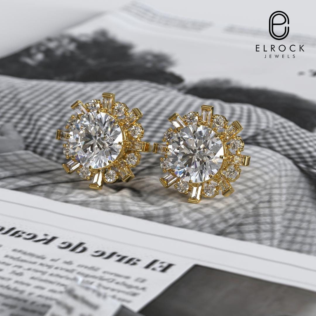 ラボグロウンダイヤモンドのスノーフレークスタッドピアス、結婚記念日