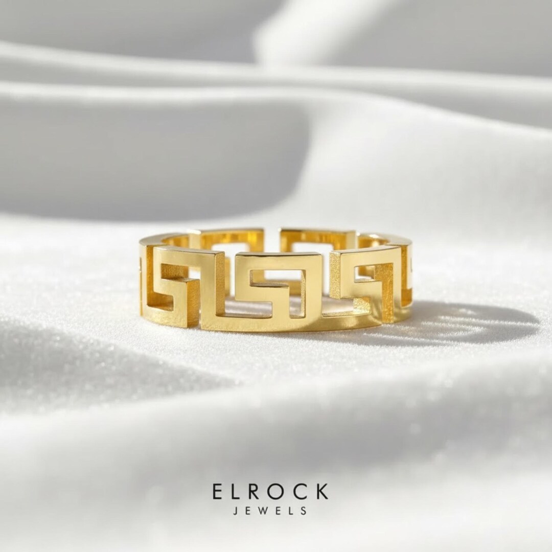 Geometric Key Ring 14K Gold Greek Key Ring I Geometric Greek Key Ring I Greek Key Jewelry ...