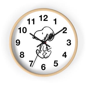 Snoopy wandklok | Peanuts Beagle kunst, stil uurwerk, houten frame