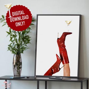 Pobieranie cyfrowe - Trendy, Czerwone buty, Bar, Pop Art, Plakat do akademika, Wydruk artystyczny, Martini, Grafika, Funky, Retro, Plakat ścienny, Sztuka ścienna Preppy
