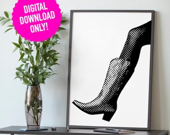 Noir Cowgirl Boots Art Print: Retro Western Wall Decor (Digital Download)