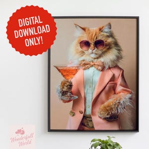 ベガス キャット デジタルダウンロード トレンディな動物アート レトロ パーティー 寮 ポスター プリント バー カート 動物の頭 ファンキー ヴィンテージ ウォールアート マティーニ グッドバイブス