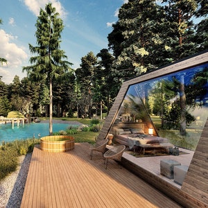 Modern Cabin House Plans, Cottage Floor Plans, Compact Tiny House Architectural / Loft, Bedroom