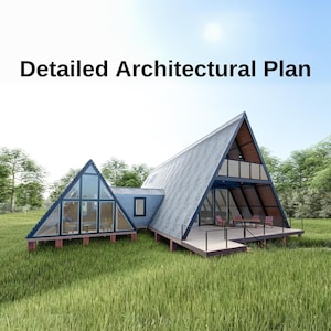 Tiny House Plan Twin A-Frame Cabin DIY Plans 8m x 18m - Modern Floor Plans, 3 Bedroom 140 m2, w/ Atrium, Bedroom, Office