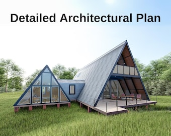 Plano de casa pequeña con dos camas individuales y estructura en forma de A, planos de bricolaje, 8 m x 18 m, planos de planta modernos, 3 habitaciones, 140 m², con atrio, dormitorio y oficina