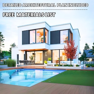 Modern Family Home Design Plan 14m x 16m Elegant and Spacious w/ Bedroom, Office, Garage, Office + Material List File