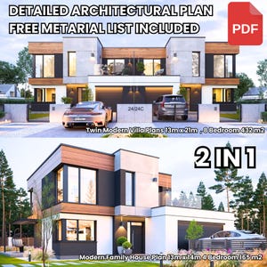 Modern Family House Plans 13m x 21m | 13m x 14m / 8 Bedroom 432 m2 | 4 Bedrooms 165 m2 w/ Loft, Bedroom, Garage + Free Material List