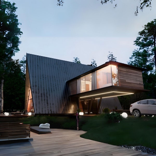 A-Frame Cabin Design - Modern Home Blueprint