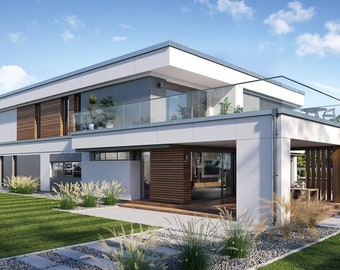 Modern House Plan | 15m x23m  Contemporary Design, 4 Bedrooms + Loft, Garage | 410 m