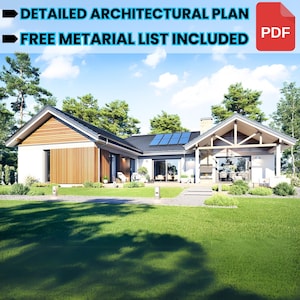 Full Detailed Single Storey Plan 19m x 23m- Modern Floor Plans, 3 Bedroom 234m2, w/ Loft, Bedroom, Garage + Material List File