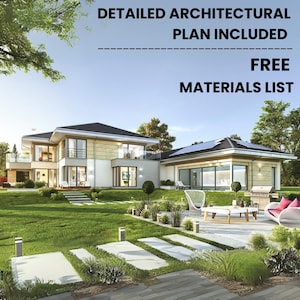Full Detailed Modern Family House Plan 75ft x 108ft- Modern Floor Plans, 4 Bedroom 5629 ft2, w/ Loft, Pool, Jacuzzi + Material List File