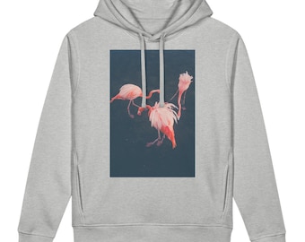 Unisex ekologisk huvtröja med sidofickor och flamingotryck
