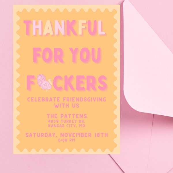 Pink and Orange Funky Friendsgiving Invitation