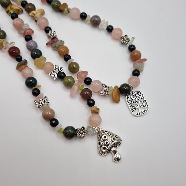 Handmade Grunge Fairycore Beaded Gemstone Necklace