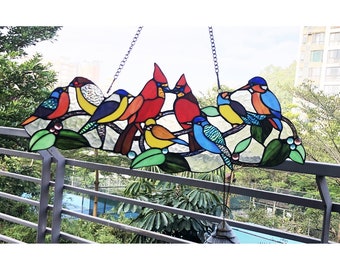 Custom Stained Glass Bird Lover Gift Garden Stained Glass Wildlife Glass Art Cardinal Glass Artwork Birdwatcher's Delight Colorful Birds