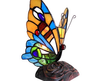 Accent Lamp Home Interior Accent Piece Decorative Glass  Art Unique Handmade Home Decor Beauty in Glass Stained Butterfly Night Light