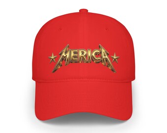 Merica Gold Metal Logo Baseball Cap | Patriotic Stars