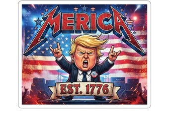 Merica EST. 1776 Patriotic Rock Cartoon Sticker | Kiss-Cut Vinyl