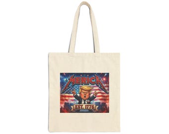 Patriotic Cartoon President Tote Bag Cotton Canvas Tote, American Flag | Est. 1776