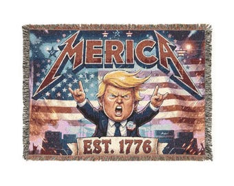 Merica Cartoon Trump Rocker Woven Blanket | EST. 1776 American Flag
