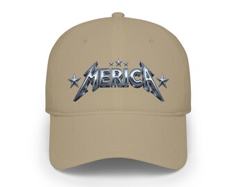 Merica Metal Logo Baseball Cap | American Flag Stars Rock Style