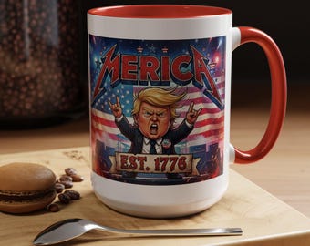 Merica Trump Charicature Coffee Mug Accent 11oz 15oz | Patriotic USA Political