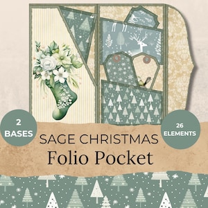 Sage Green Christmas Folio, 26bPrintable Pocket Ephemera, Weihnachten Ephemera, Traditionelle Weihnachten Junk Journal Folio Kits, Vintage Weihnachten