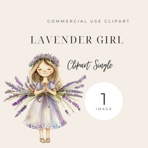 Clipart de menina lavanda, menina fofa com lavanda ÚNICA, imagem em aquarela, cisne floral PNG, PNG transparente, imagem única
