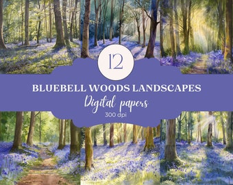 Bluebells Clipart, Landscape, Nature Scene, Digital Download, Instant Download, JPG Format, Printable Clipart, Card Making