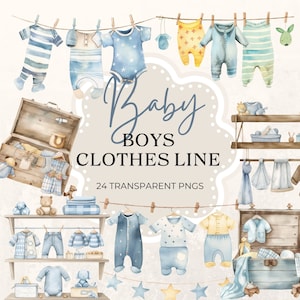 Clipart babyjongen waslijn, schattige pasgeboren kleding, decor uitnodiging, babyshower, wanddecoratie, decor kinderkamer png, babykamer clipart,