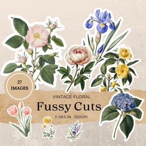 Vintage Floral Fussy Cuts Botanical  Pack, Junk Journal Ephemera, Scrapbooking Flowers, 27 Digital Graphics