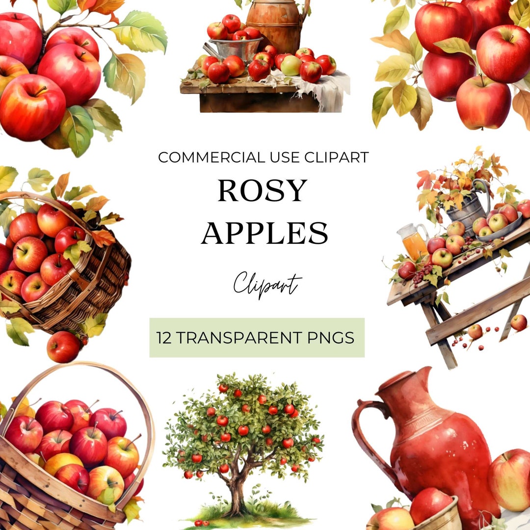Apple Clipart Pack,12 Transparent Pngs,red Watercolor Apple Clipart ...
