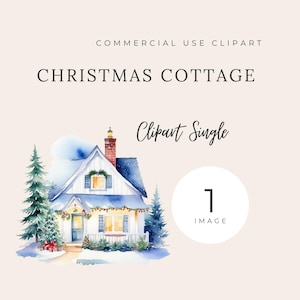 Kersthuisje clipart single, natuur illustraties, 300 dpi transparante png, aquarel kunst, digitale download, kaarten maken, Mixed Media