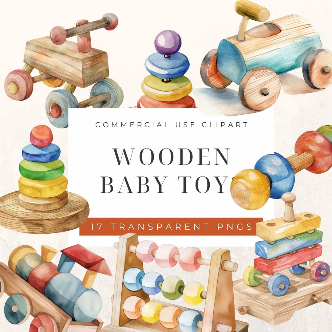 Boho Wooden Toys Clipart , Watercolour Baby Toys, Blocks, Wood Train ...