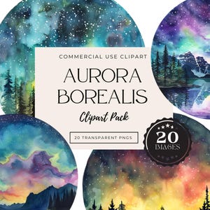 Clipart Aurora Boreale, Aurora Acquerello, Aurora Boreale PNG, Download Digitale, Clipart Acquerello, Aurora Boreale, PNG Trasparenti