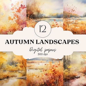 Watercolor Fall Clipart,Autumn Scenes,Autumn landscape png, Clipart for commercial use,12 digital papers 300dpi,Instant Download