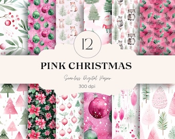 Pink Christmas Digital Paper,Pastel Christmas Ephemera,Fantasy Noel Xmas Pages,Junk Journal, Scrapbooking, Card Making,INSTANT DOWNLOAD