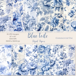 French Blue Toile Digital Paper, Seamless toile de jouy instant download for commercial use, scrapbooking , craft projects