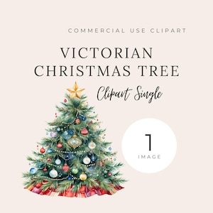 Viktorianische Weihnachtsbaum Clipart Single, geschmückte Bäume, 300dpi transparente Png, Aquarellkunst, digitaler Download, Kartenherstellung, Mixed Media,