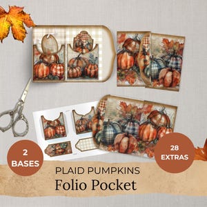 Plaid Pumpkin  Junk Journal Folio, Junk Journal Fall, tartan, digital papers autumn, thanksgiving printable, Autumn Junk Journal, Vintage,