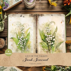 Diario basura Lily of the Valley, paquete de papel digital floral, descarga digital, uso comercial, registro diario, creación de tarjetas,