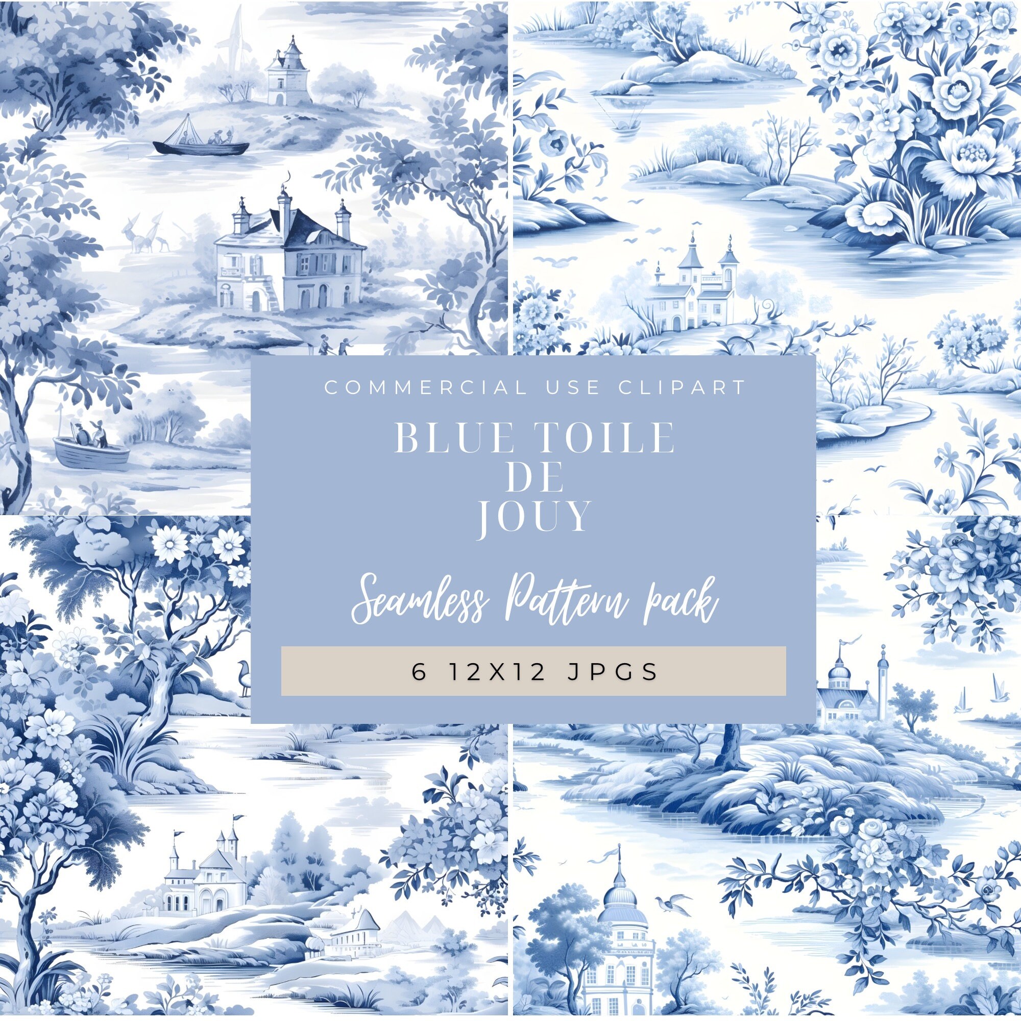 Blue Toile De Jouy - Etsy Blue Toile De Jouy - Etsy